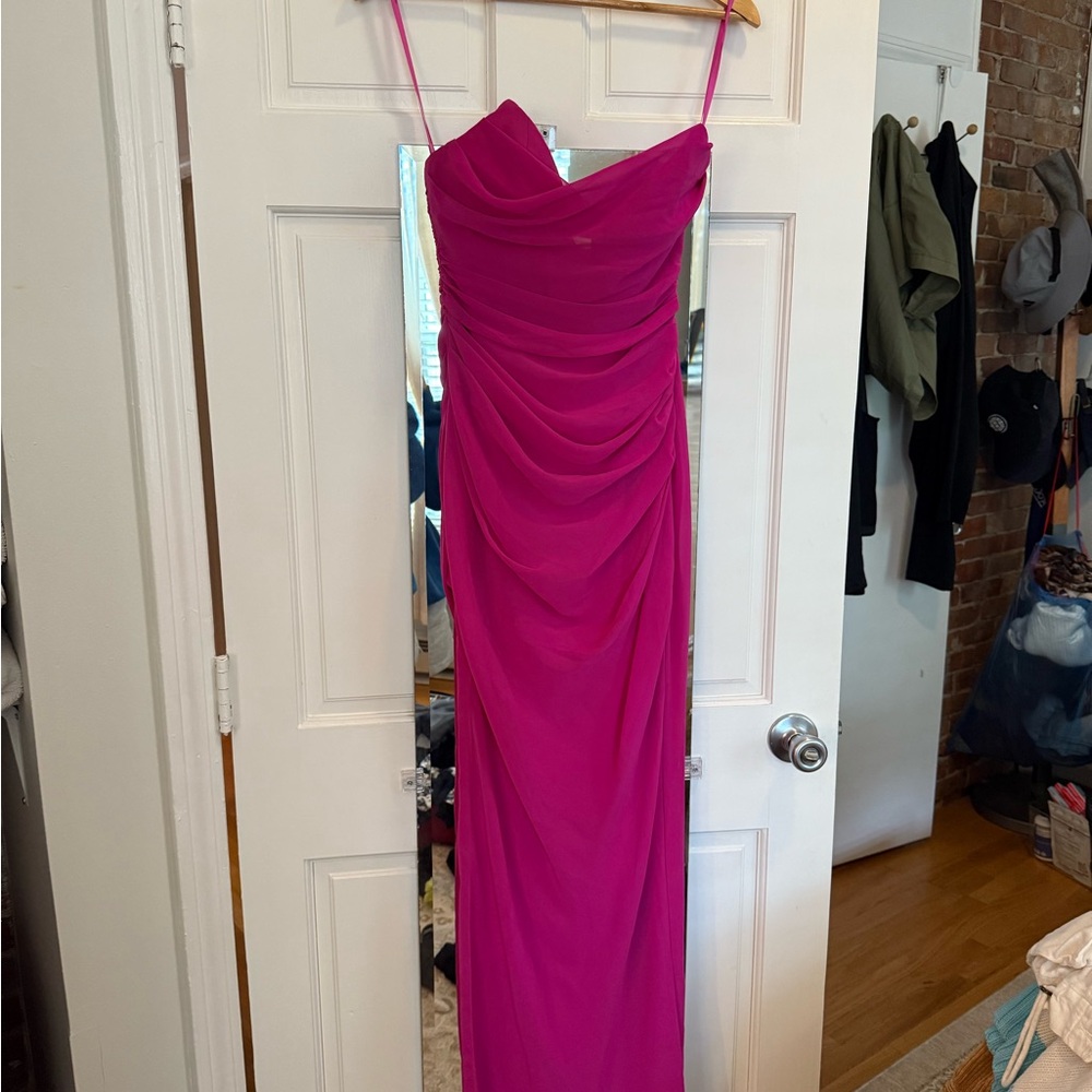 ASOS Pink Ruched Spaghetti Strap Gown